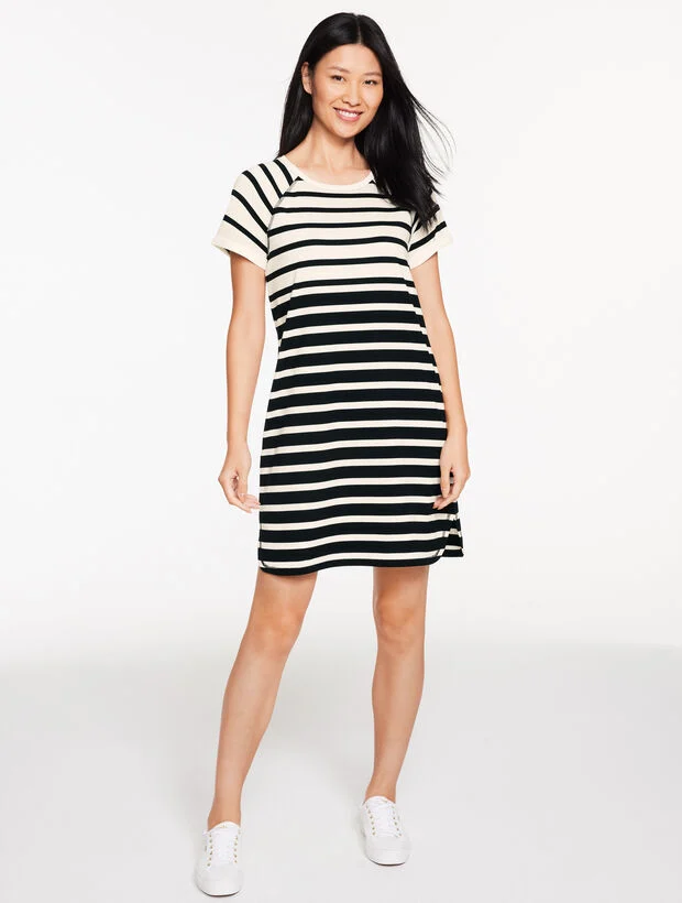 Luxe Jersey Raglan T-Shirt Dress - Thames Stripe