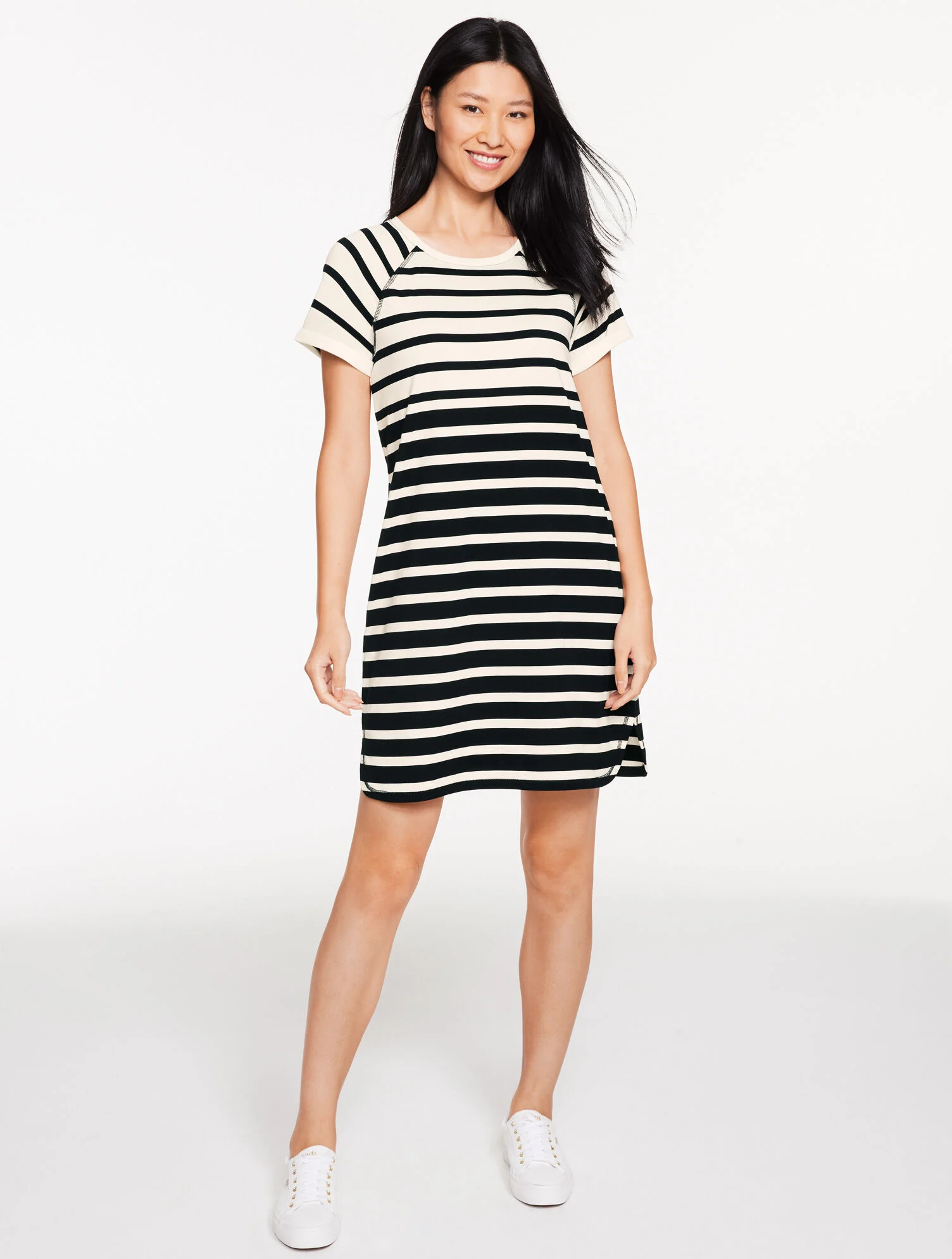 Luxe Jersey Raglan T-Shirt Dress - Thames Stripe