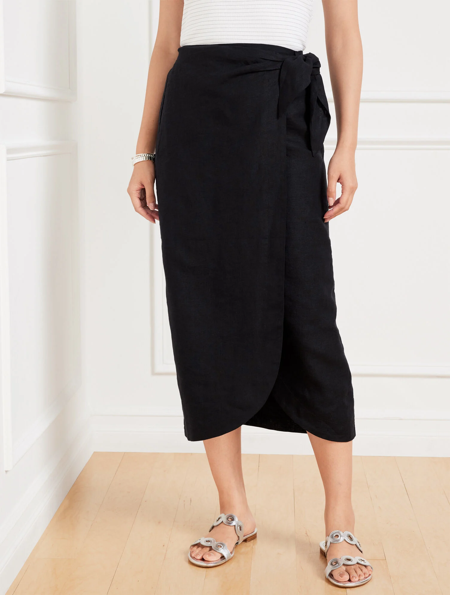 Tulip Hem Linen Midi Skirt