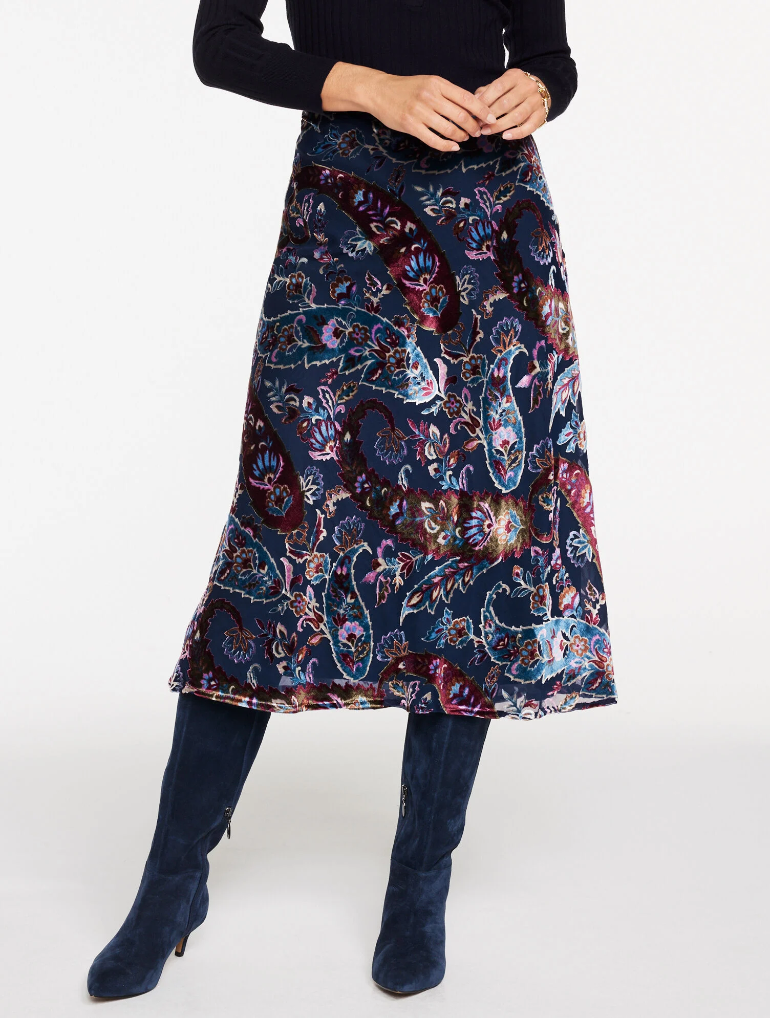 Burnout Velvet Skirt - Floral Paisley