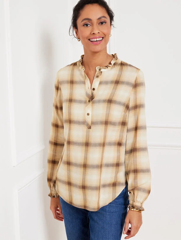 Ruffle Trim Popover - Sunrise Plaid