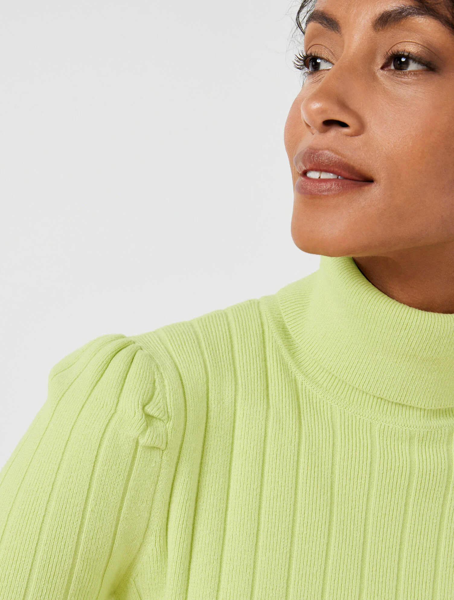 Puff Sleeve Ribbed Turtleneck Sweater