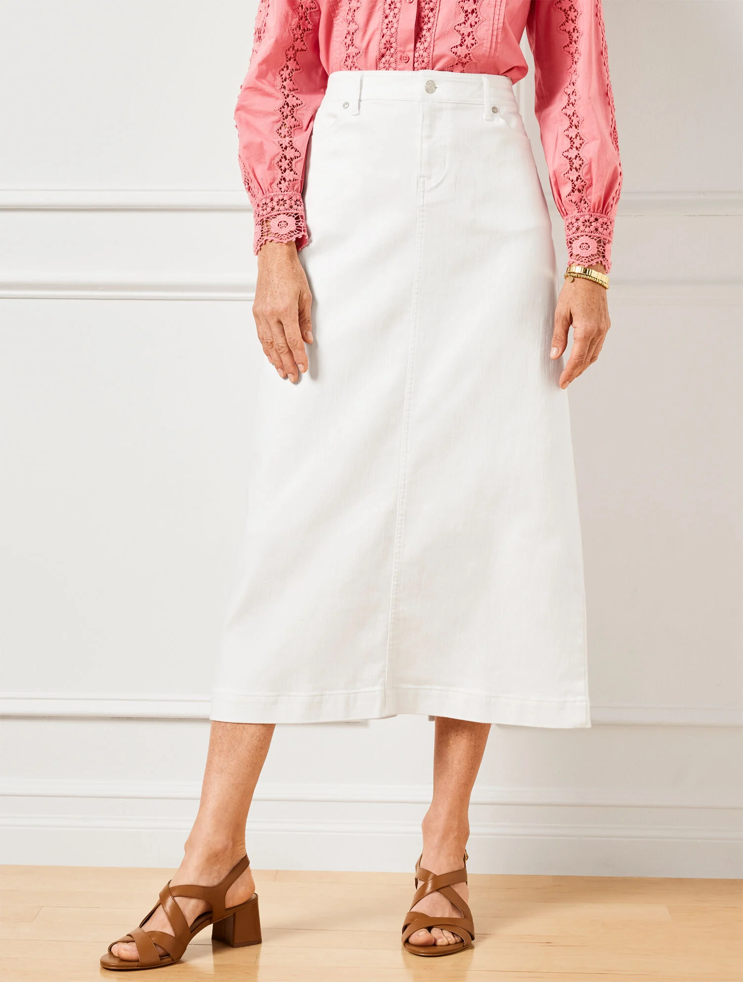Denim Midi Skirt - White