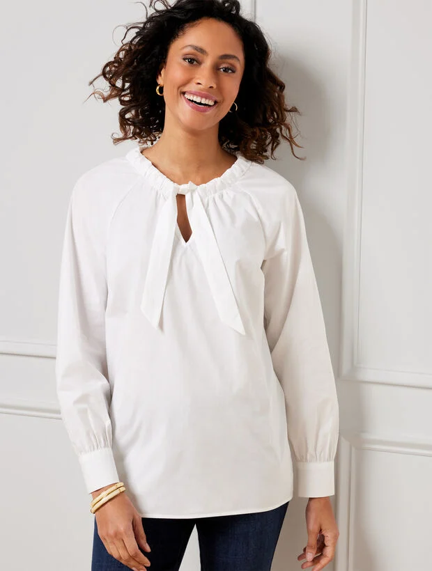 Tie Neck Poplin Top