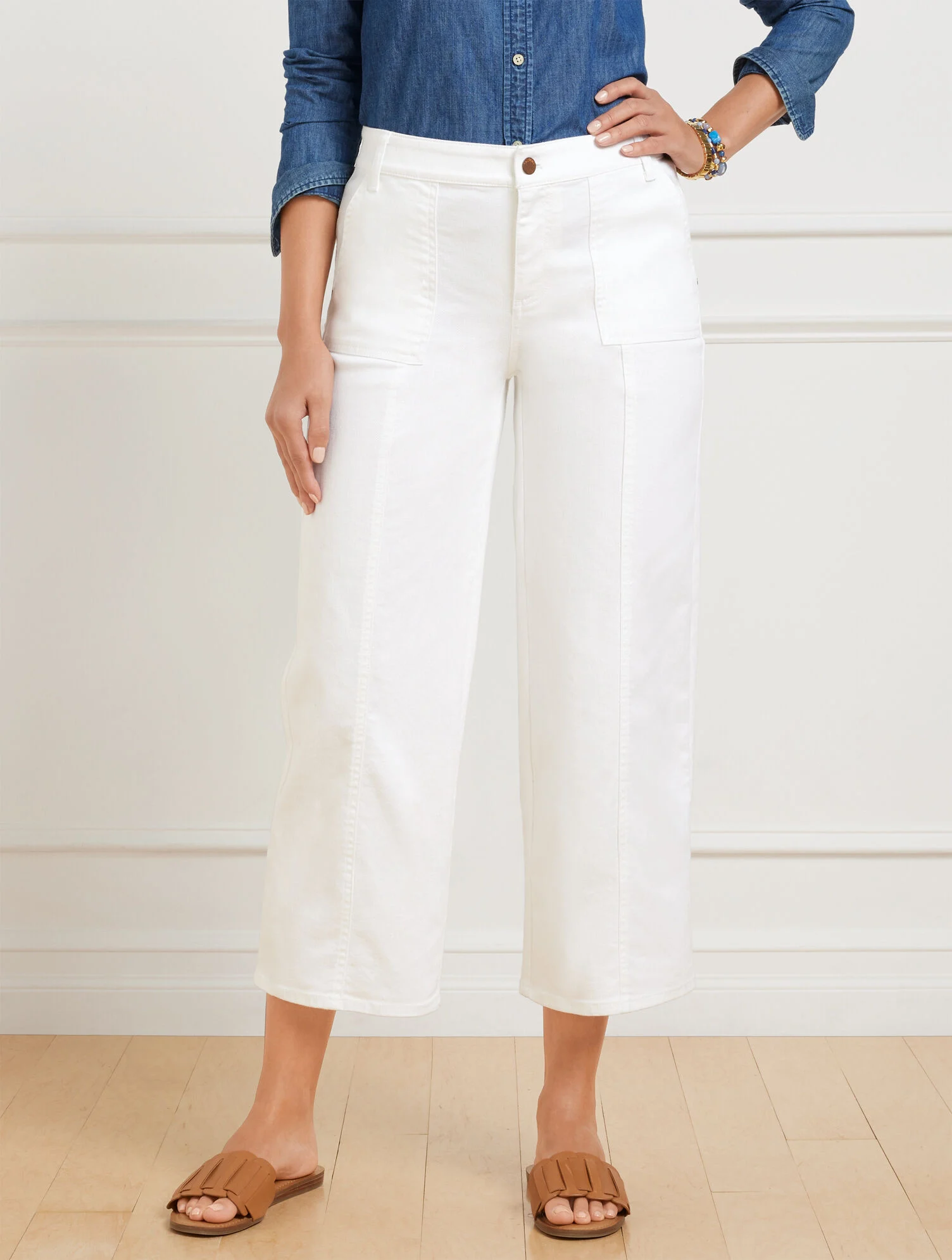 Wide Crop Jeans - White