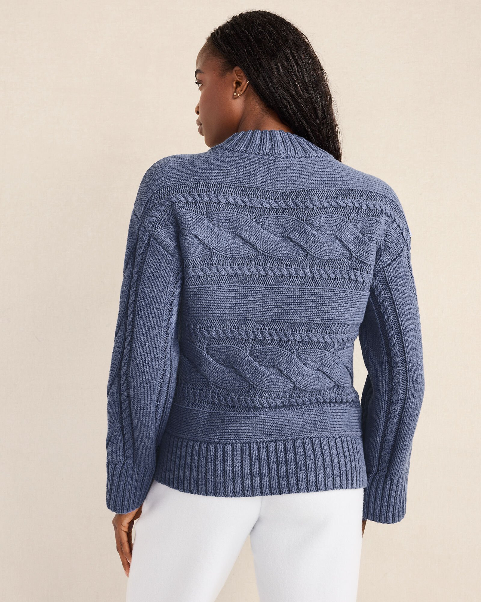 Cotton Blend Horizontal Cable Sweater