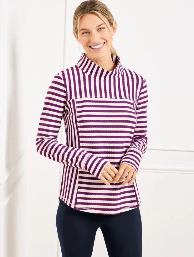 Mockneck Pullover - Textured Stripe