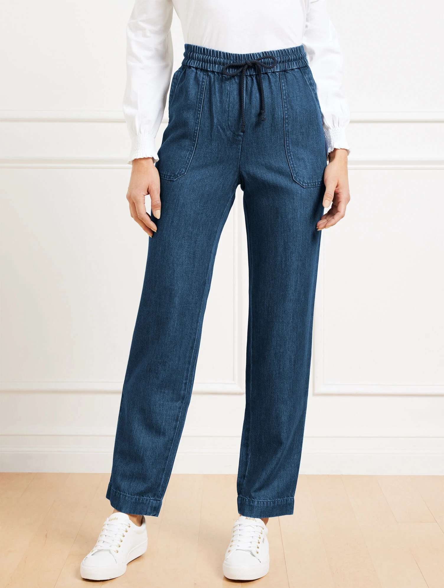 Straight Leg Drawstring Pants - Chambray
