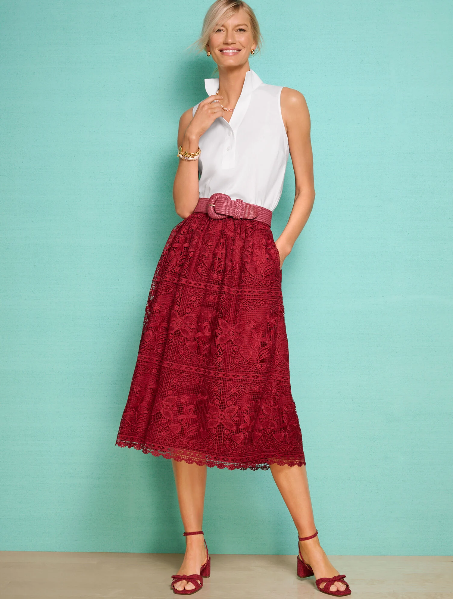 Floral Lace Fit & Flare Midi Skirt