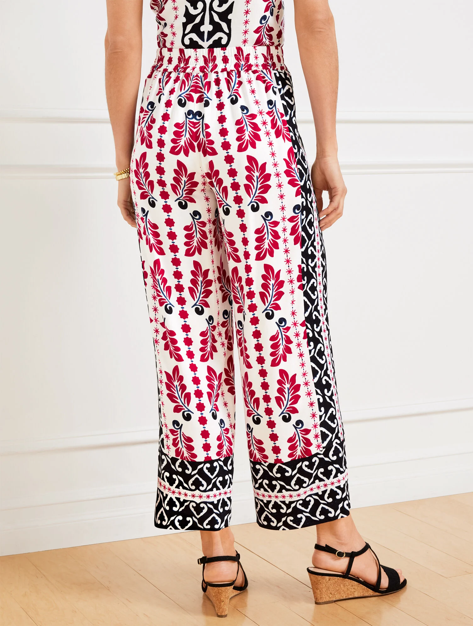 Wide Crop Pull-On Pants - Geometric Palm