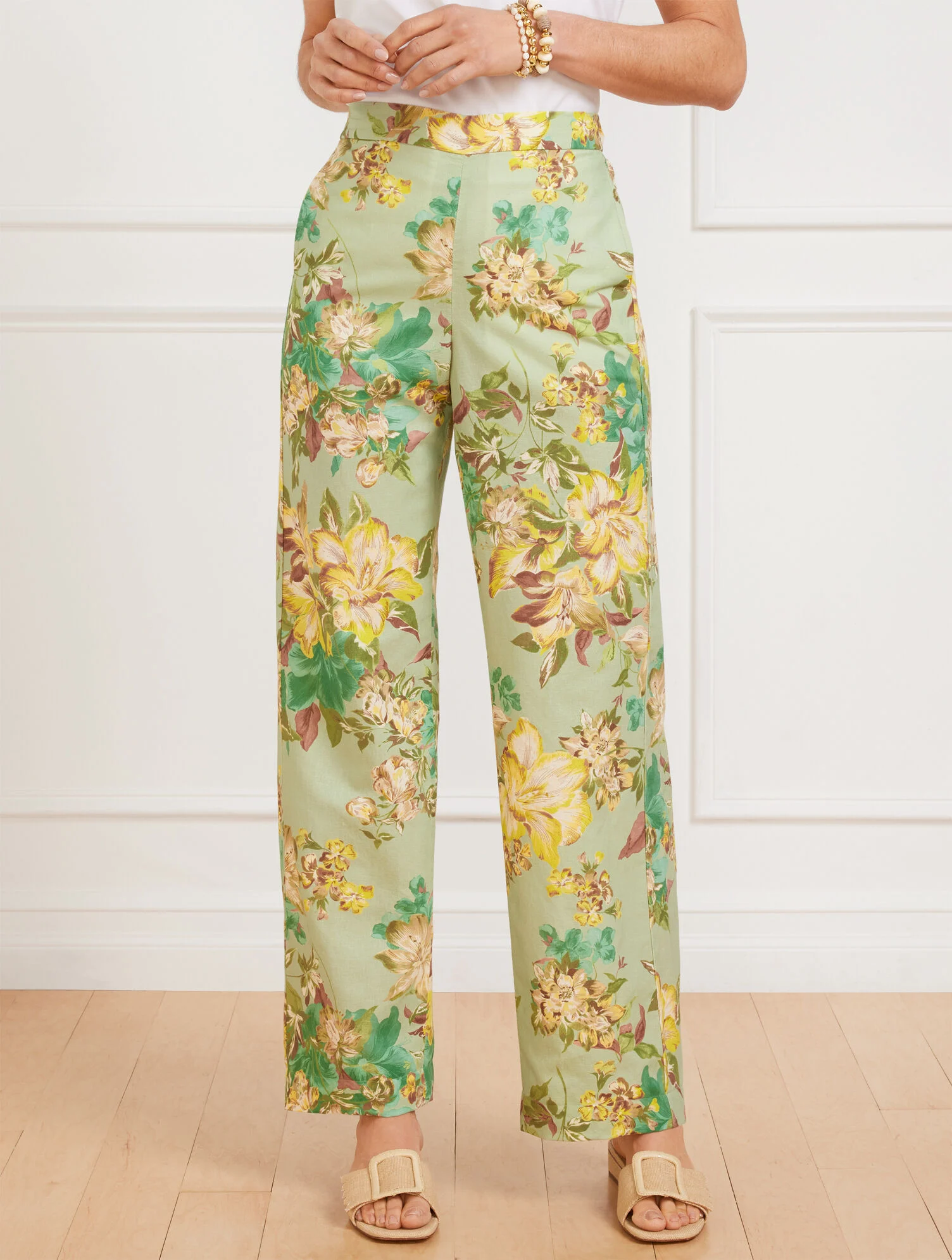 Wide Leg Washed Linen Pants - Dynamic Floral
