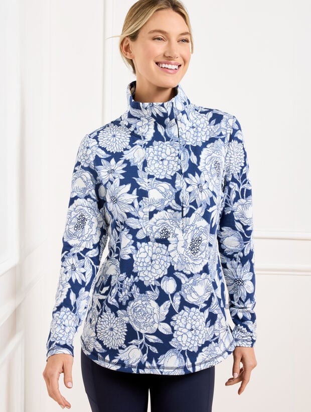 Modal French Terry Snap Placket Pullover - Etched Floral