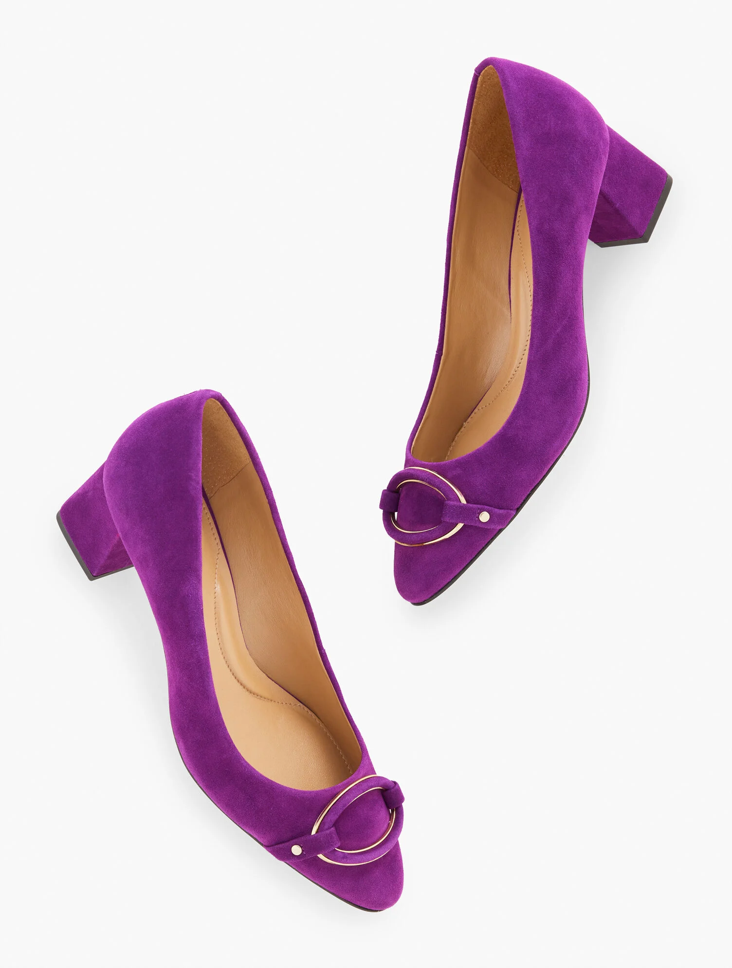 Kayla Buckle Block Heel Suede Pumps