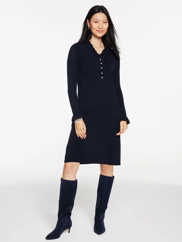 Cable Knit Ruffle Sweater Dress
