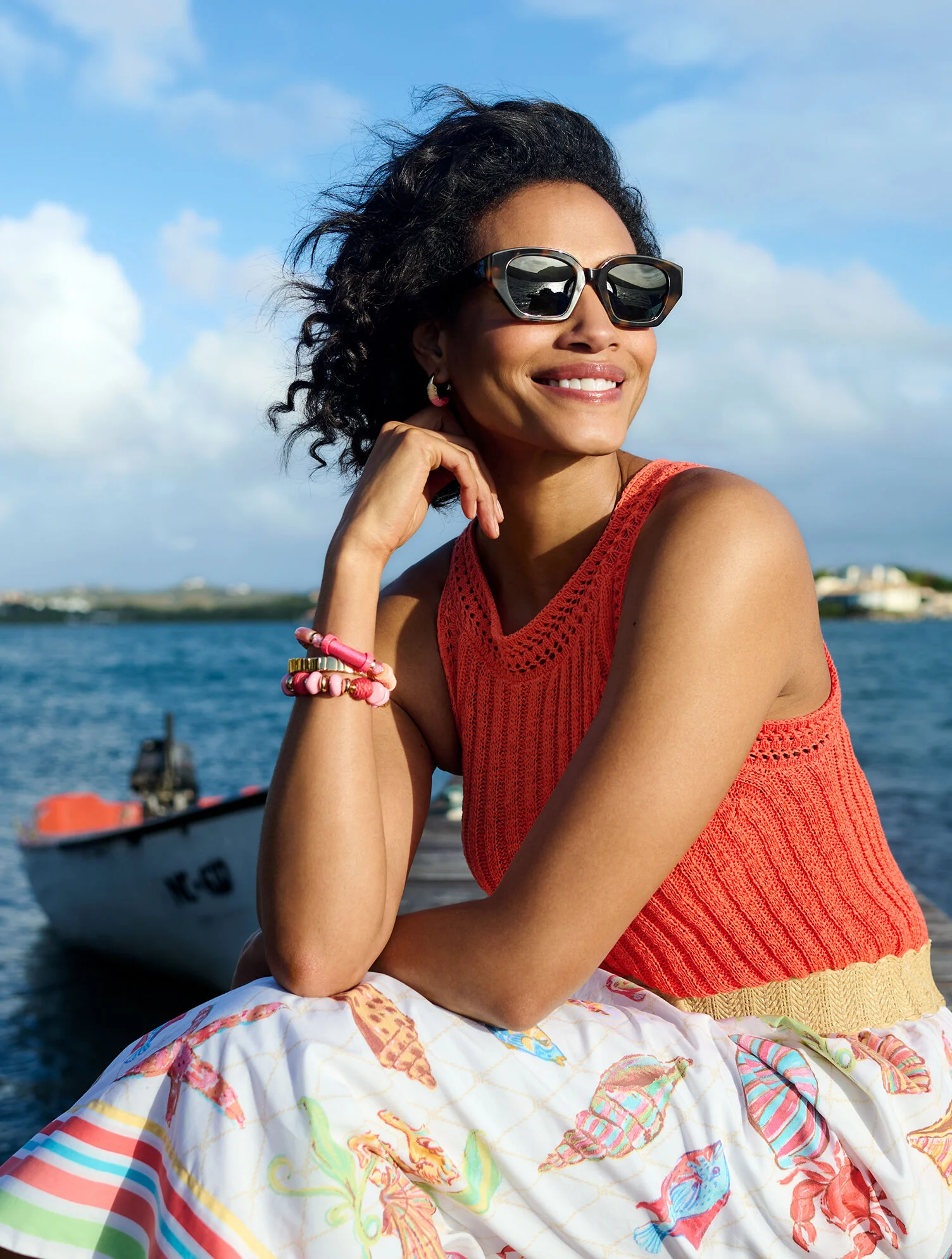 Modern Poplin Fit & Flare Midi Skirt - Underwater World