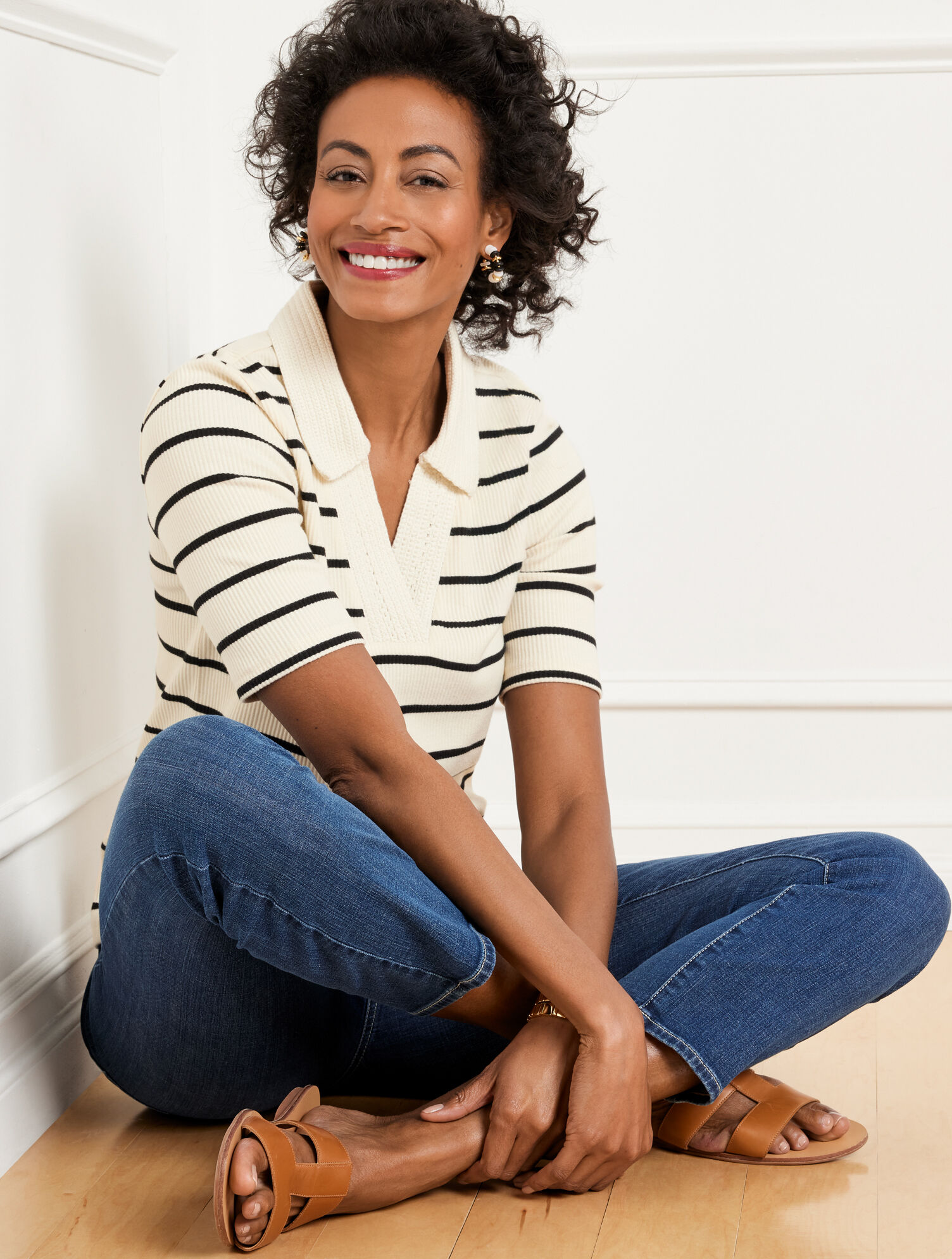 Crochet Trim Polo - Stripe