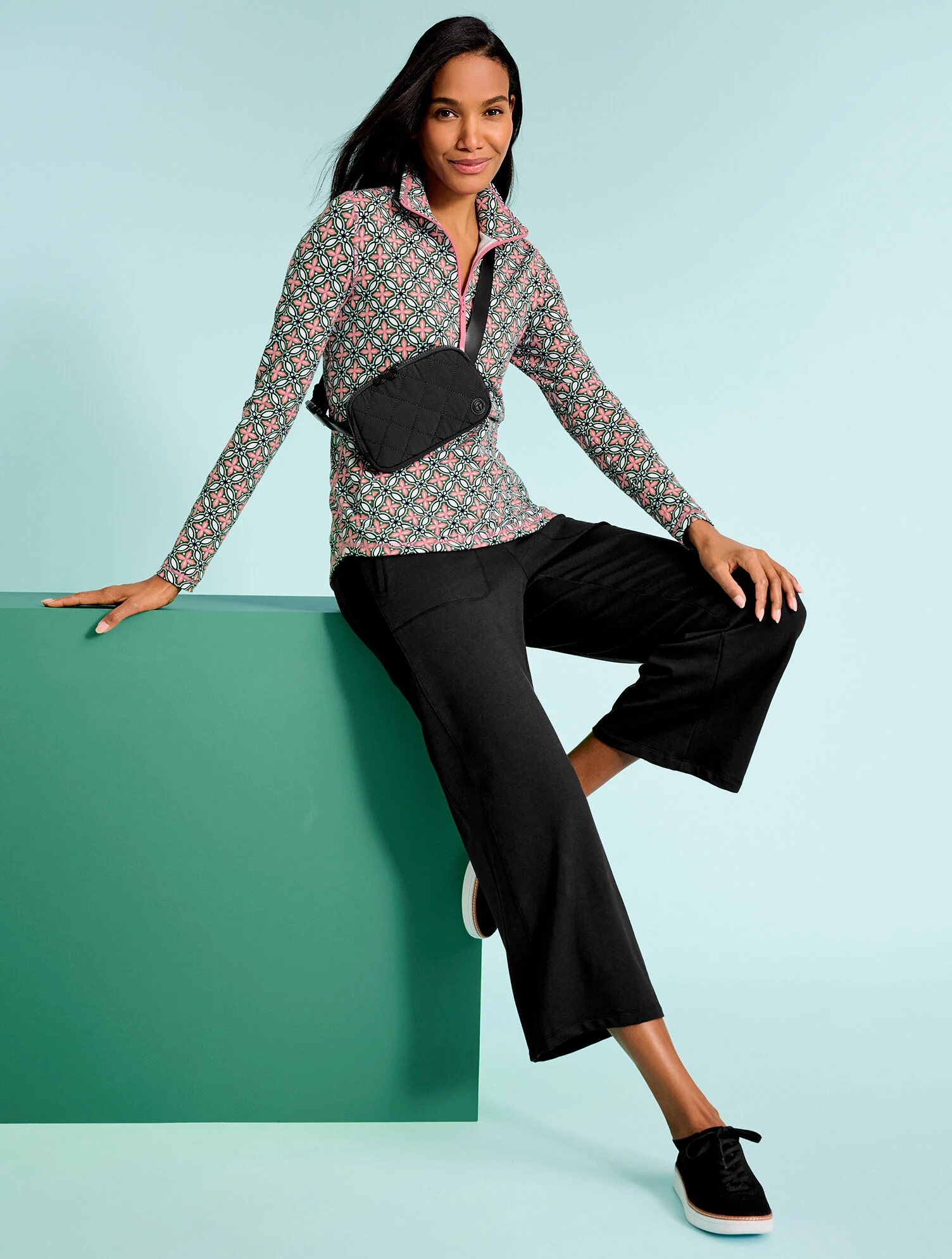 Modal French Terry Half-Zip Pullover - High Tide Tile