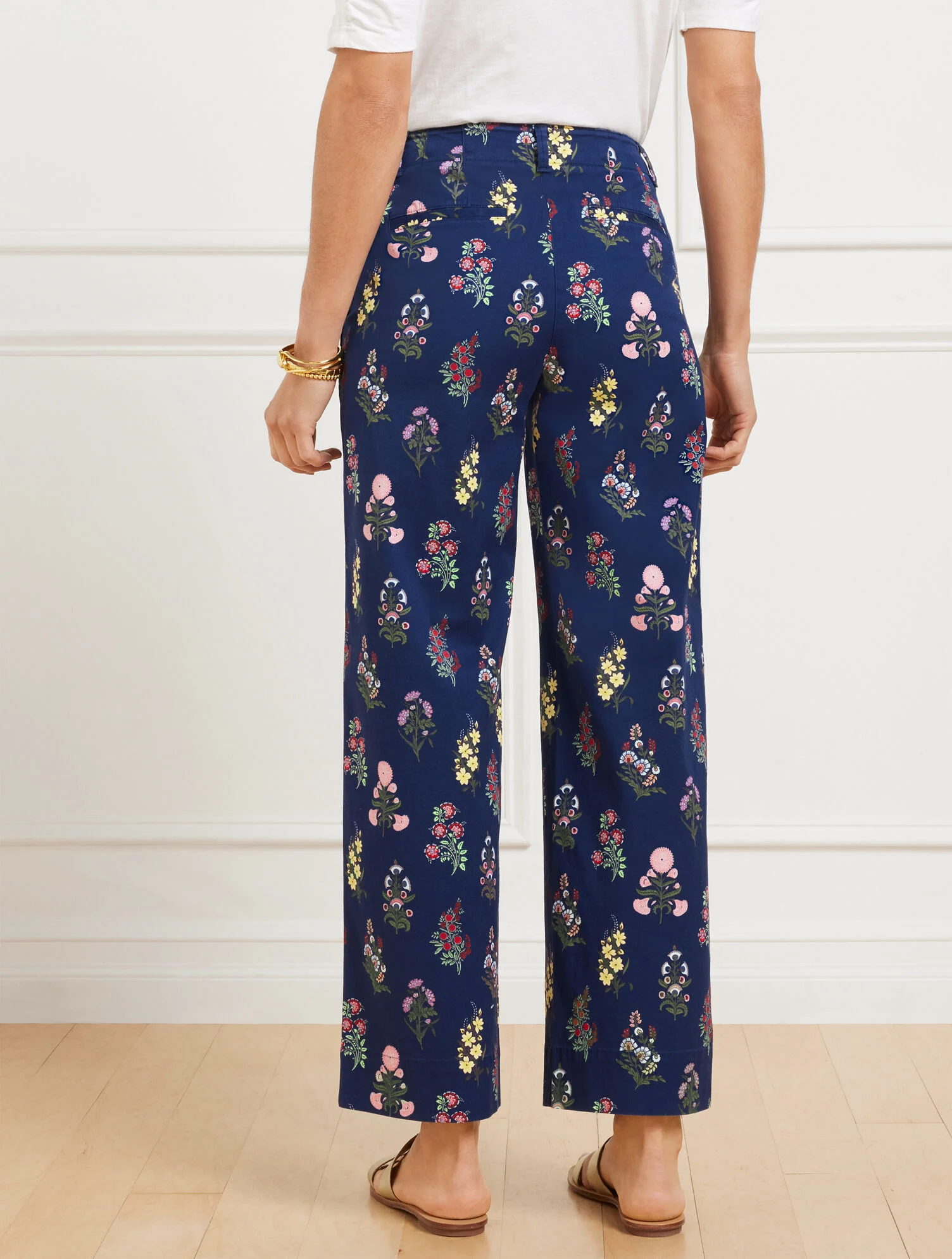 Wide Ankle Twill Pants - Floral Radiance