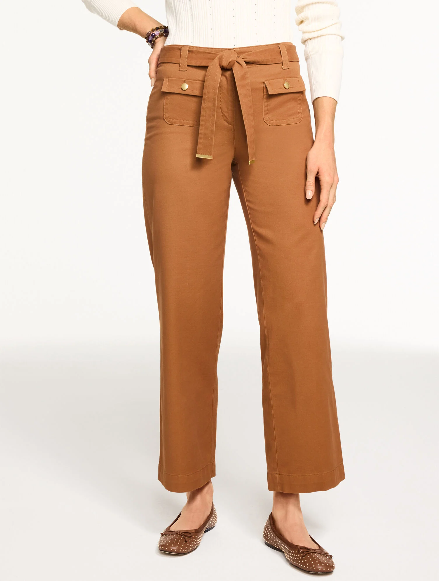 Wide Ankle Belted Twill Pants