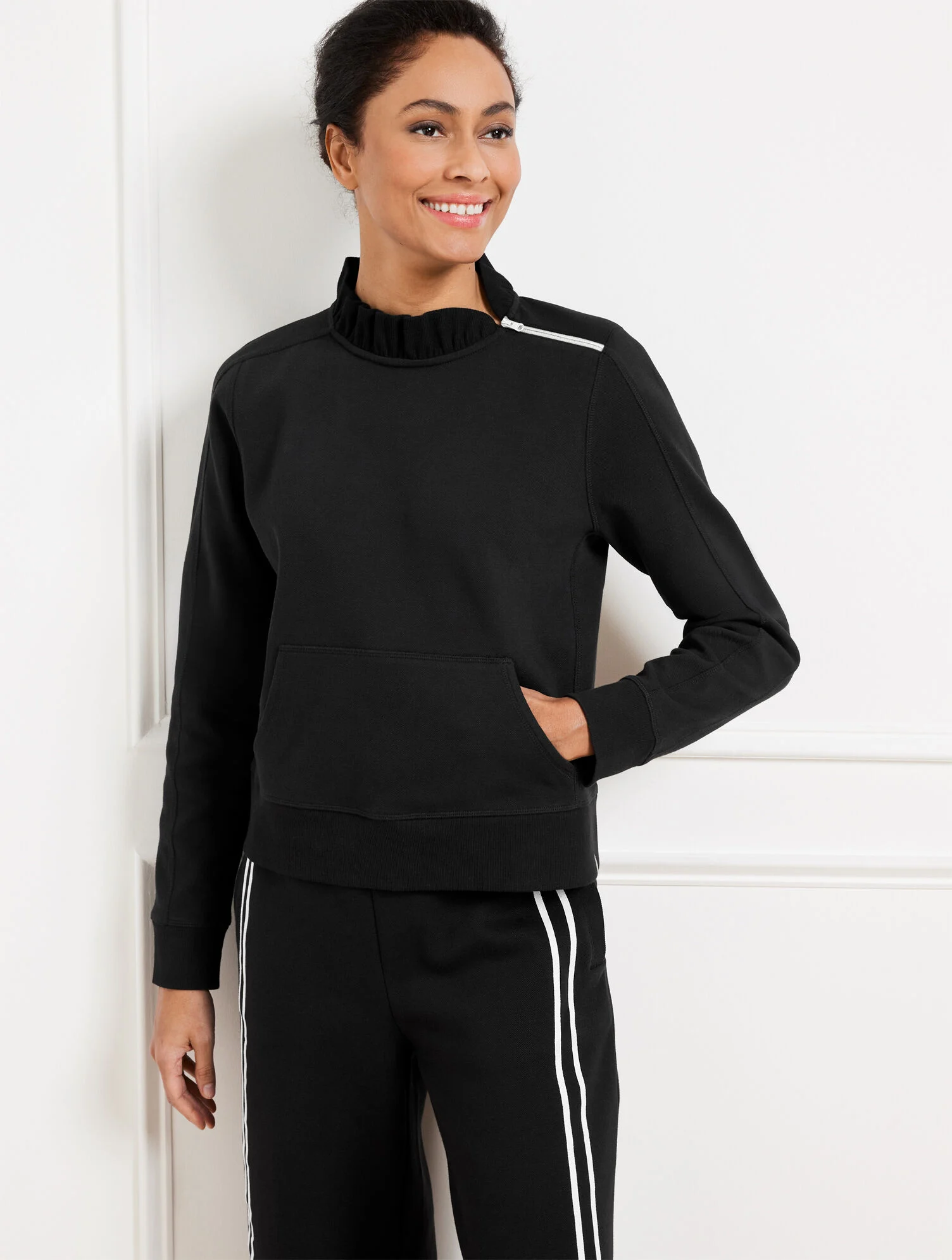 Piqué Zip Shoulder Pullover