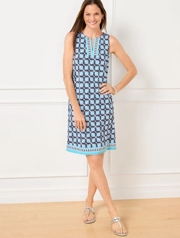 Effortless Jersey Sleeveless Shift Dress - Diagonal Stripe