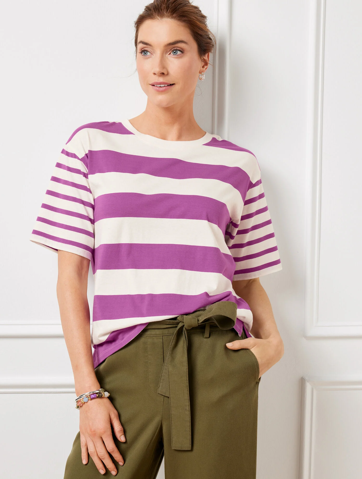 Boxy Crewneck Tee - Mixed Stripe