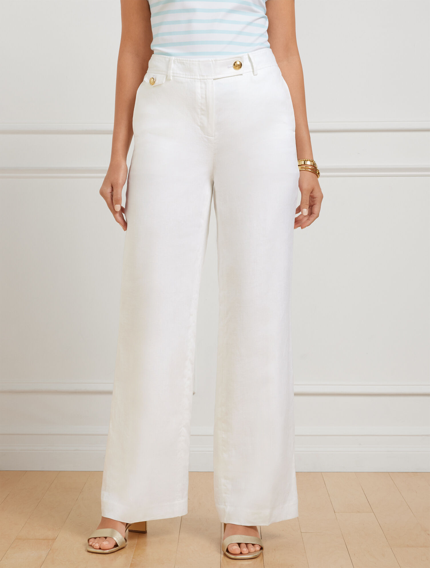 Talbots Greenwich Wide Leg Linen Pants - White