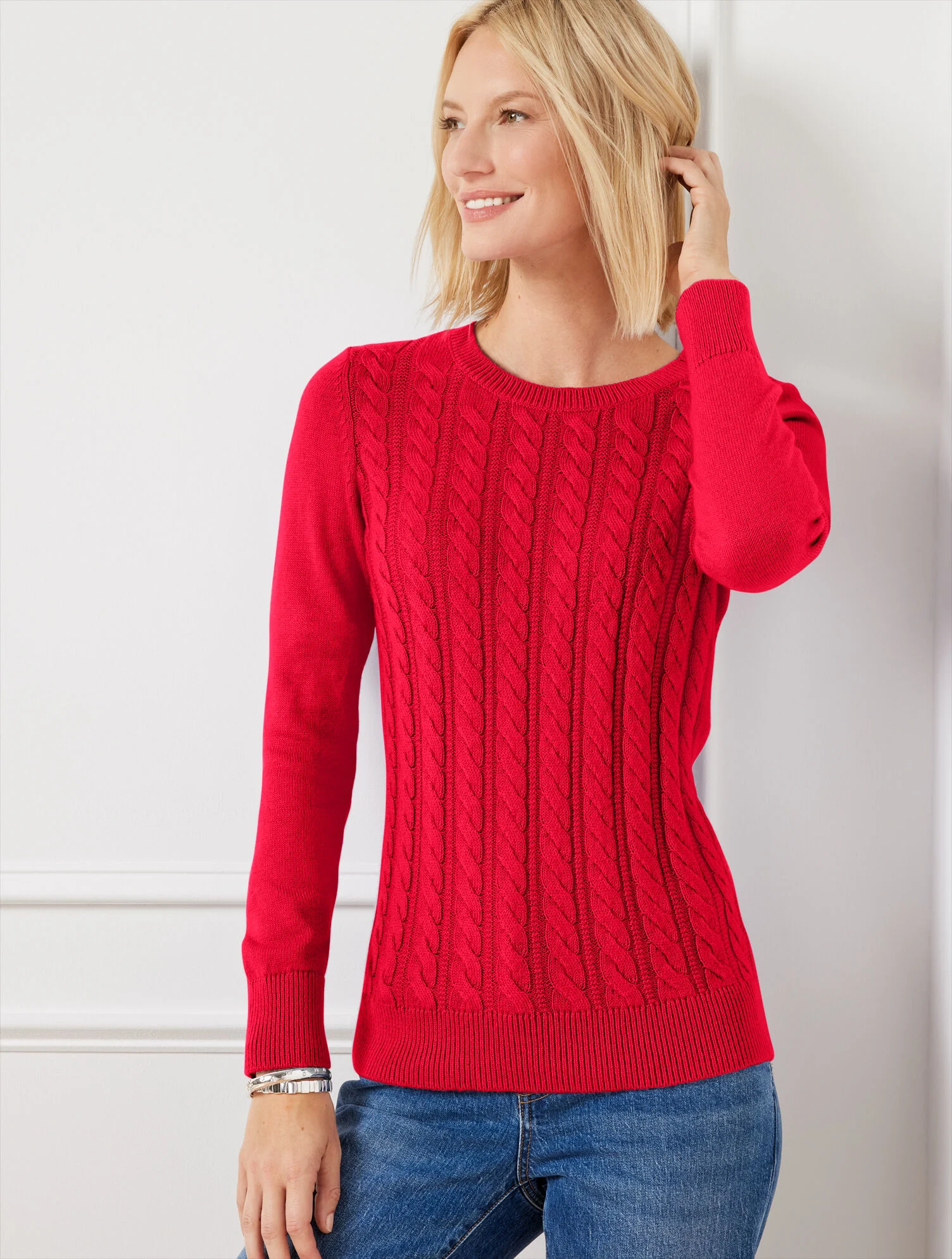 Soft Cable Knit Crewneck Sweater
