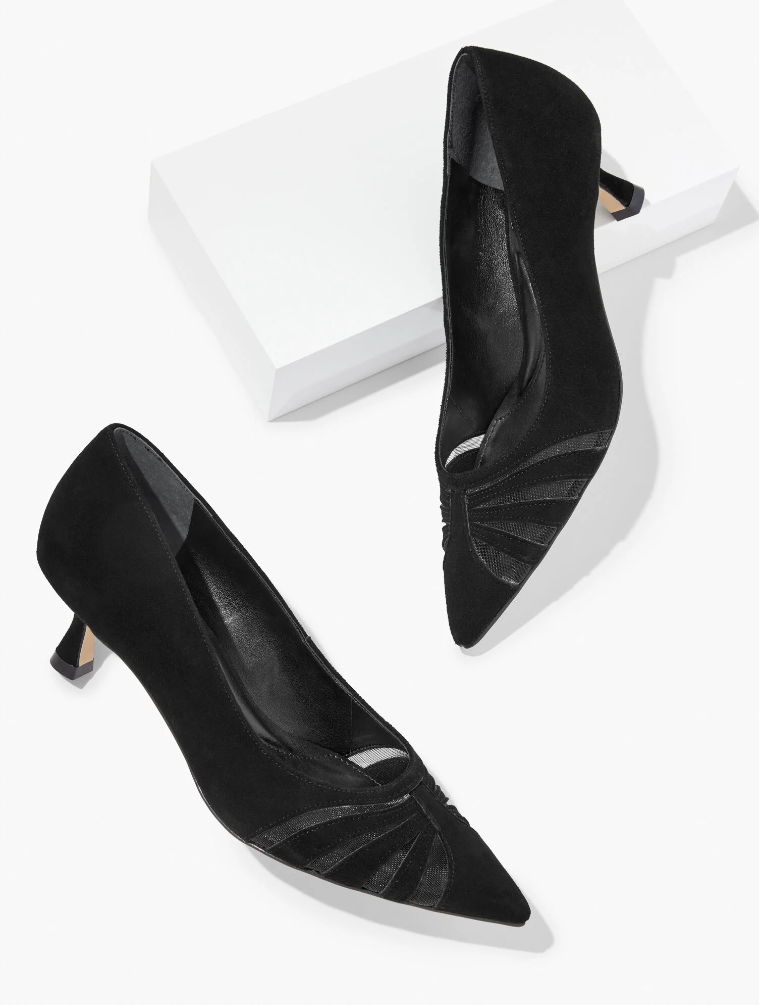 Ember Mesh Suede Kitten Heel Pumps
