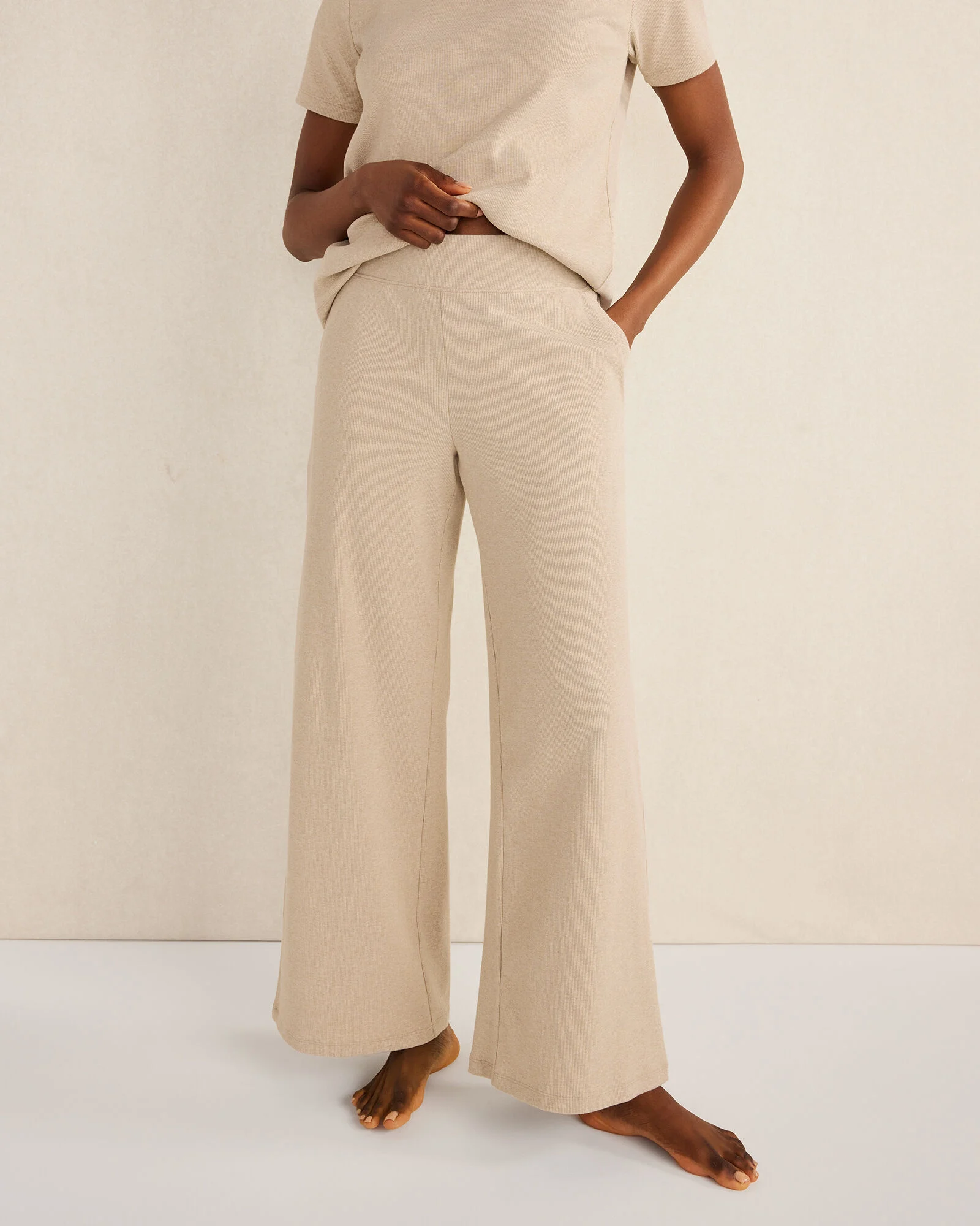 Organic Cotton Rib Knit Wide Leg Pants