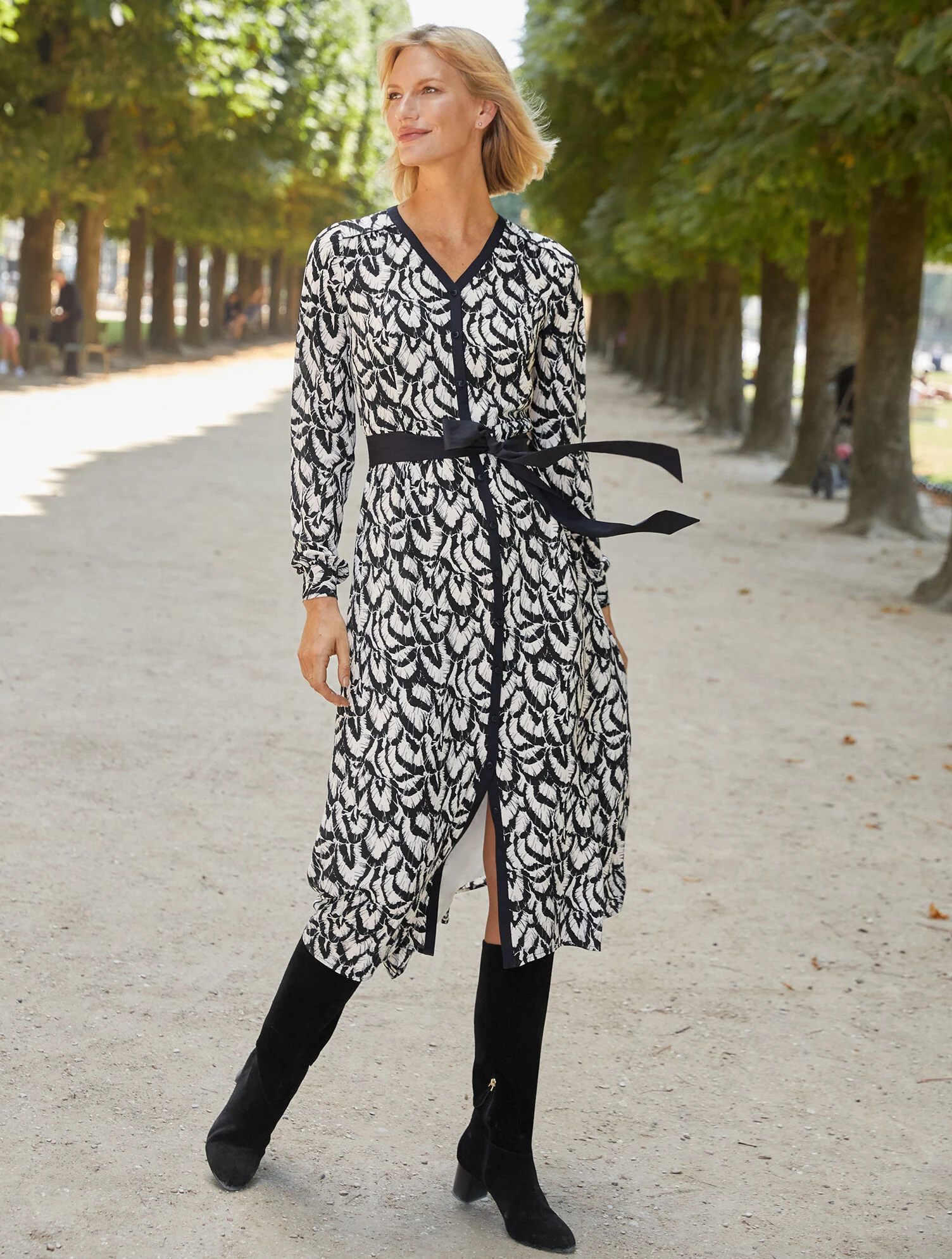 Stretch Crepe Midi Dress - Gathered Feathers