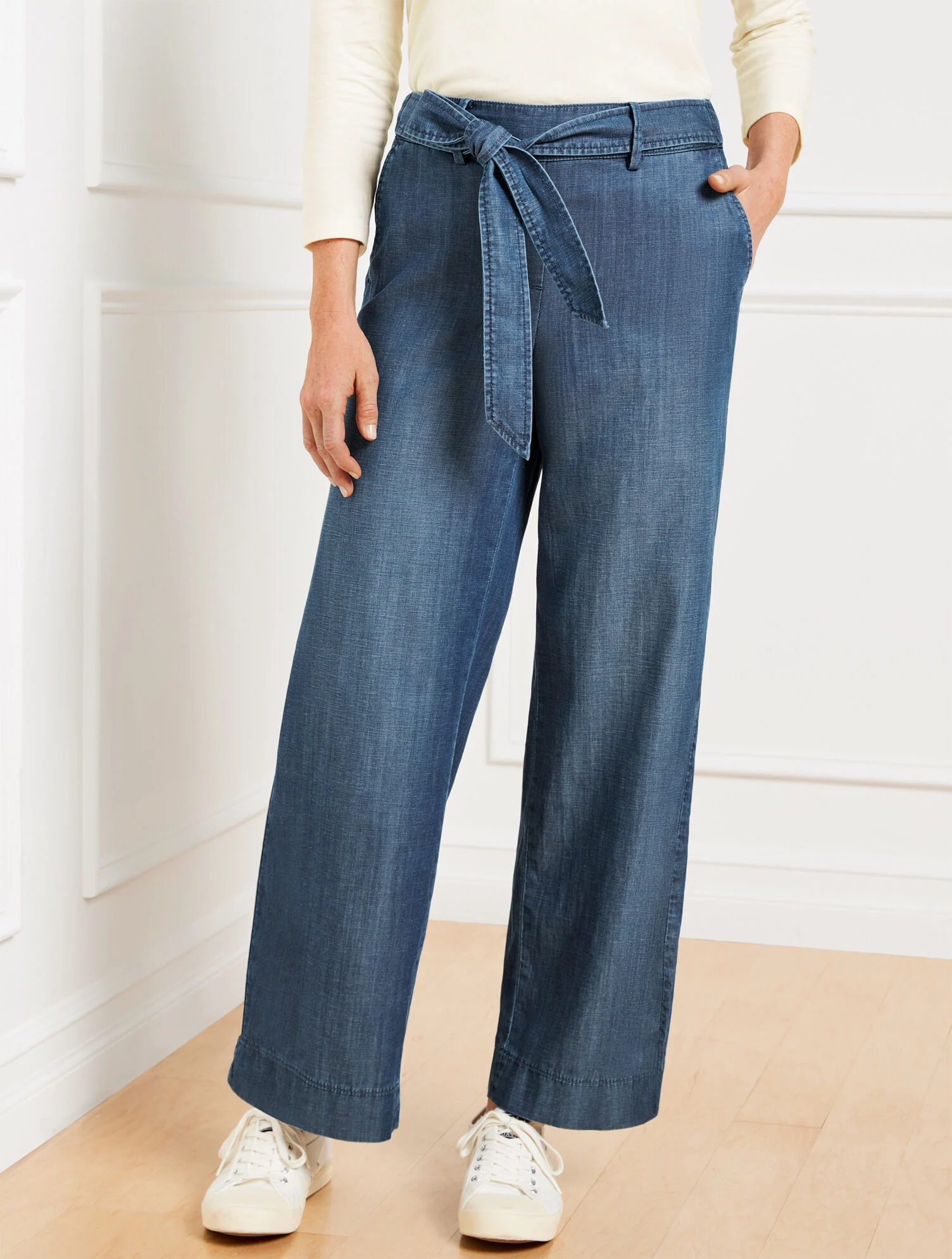 Belted Wide Ankle Pants - Kali Wash