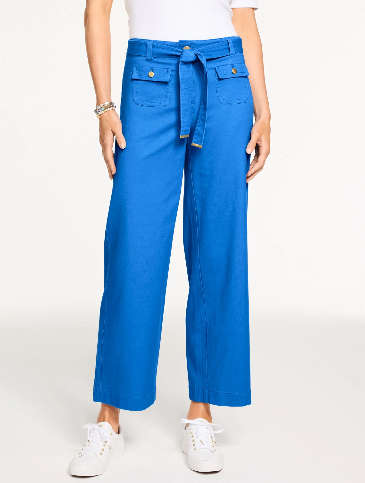 Wide Ankle Belted Twill Pants