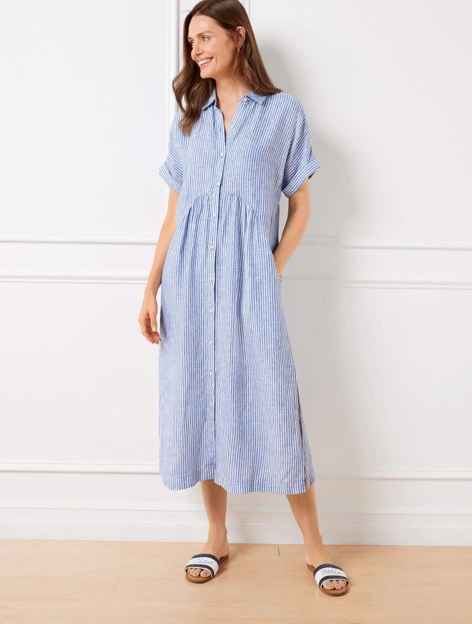 Drop Waist Linen Shirtdress - Happy Stripe