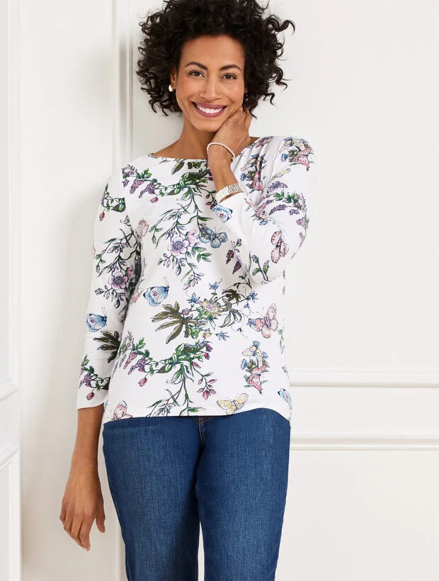 Bateau Neck Tee - Pencil Butterfly