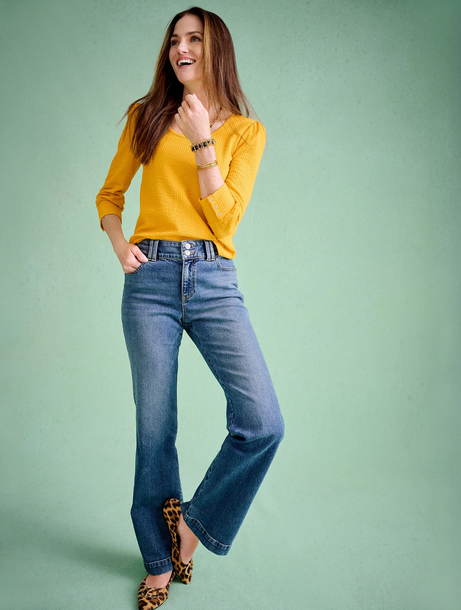 Flare Leg Banded Waist Jeans - Melody Wash