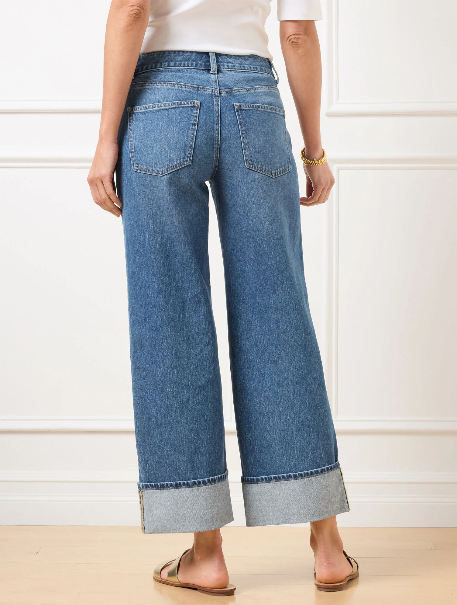 Wide Straight Ankle Embroidered Cuff Jeans - Botanica Wash