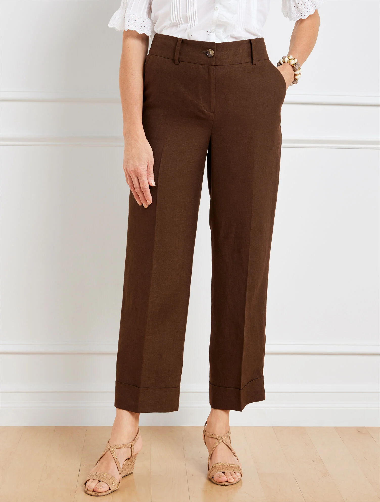 Slim Wide Ankle Cuff Linen Pants