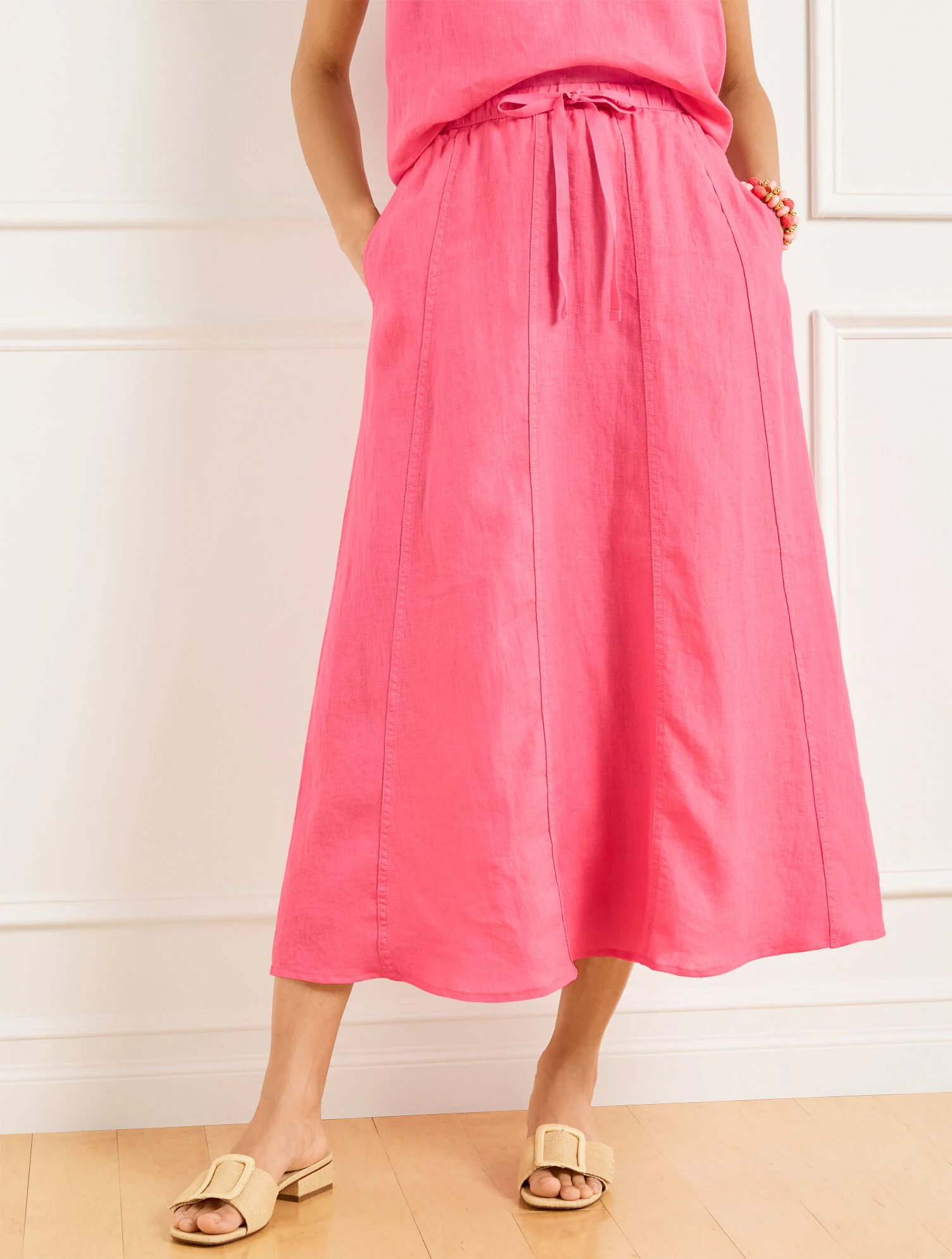 Linen Drawstring Midi Skirt