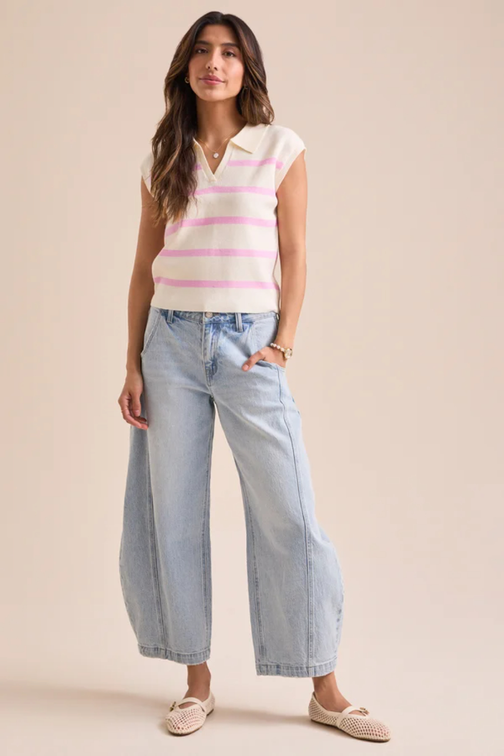 Norah Striped Knit Polo Top