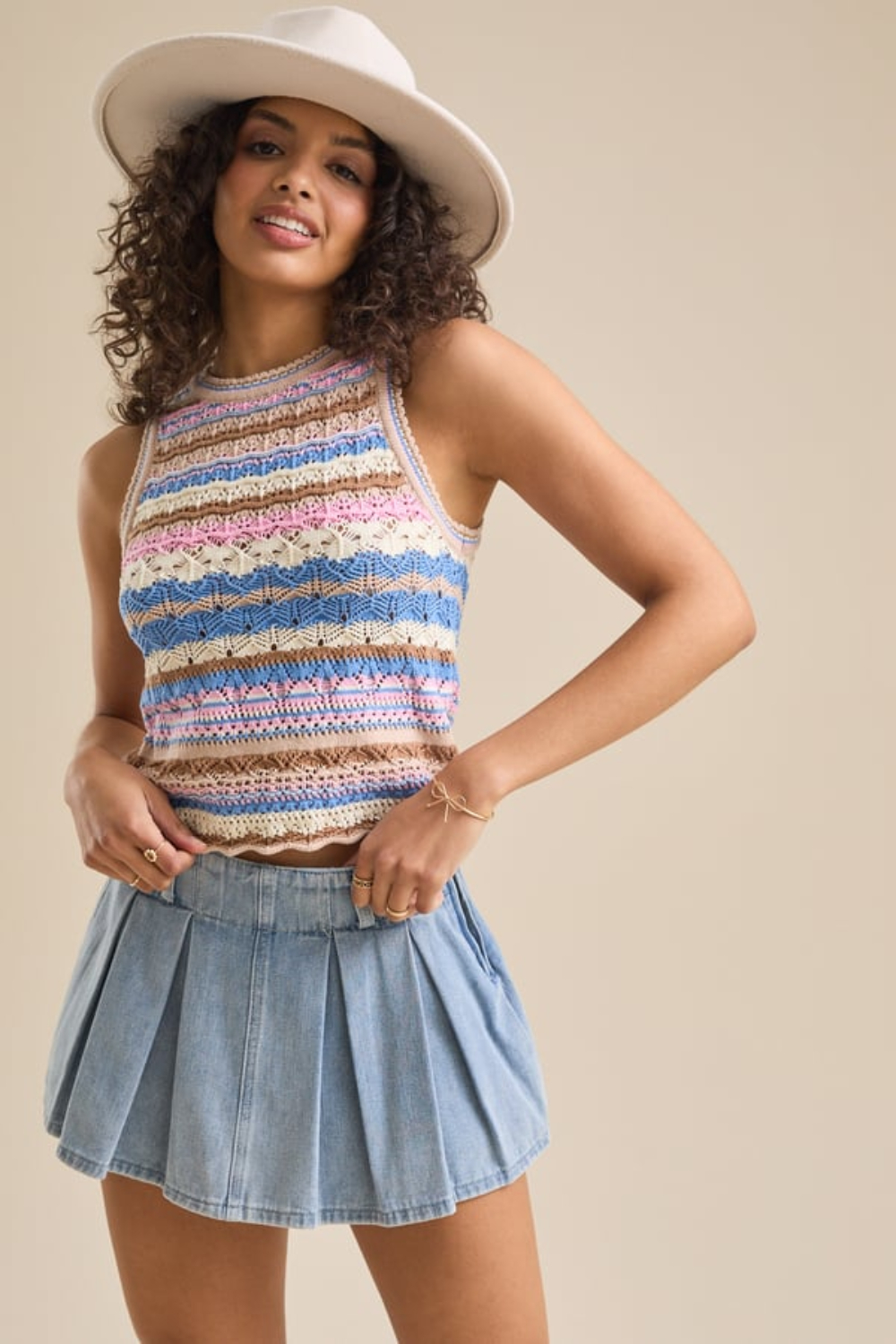 Bailee Striped Crochet Tank
