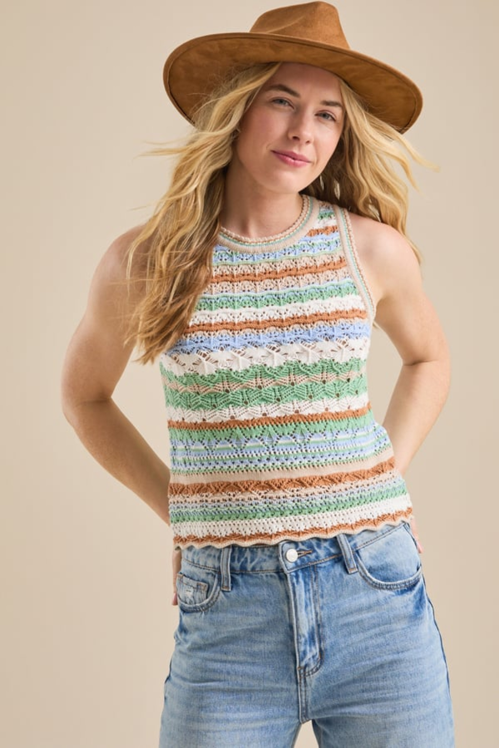 Bailee Striped Crochet Tank
