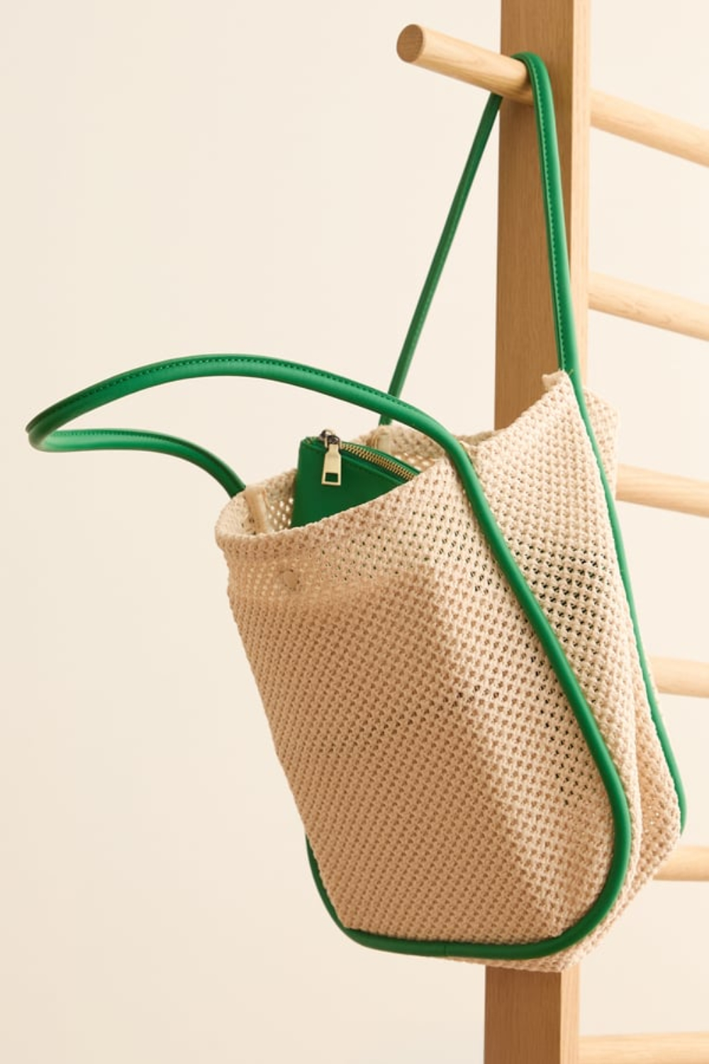 Woven Straw Tote Bag and Pouch Set