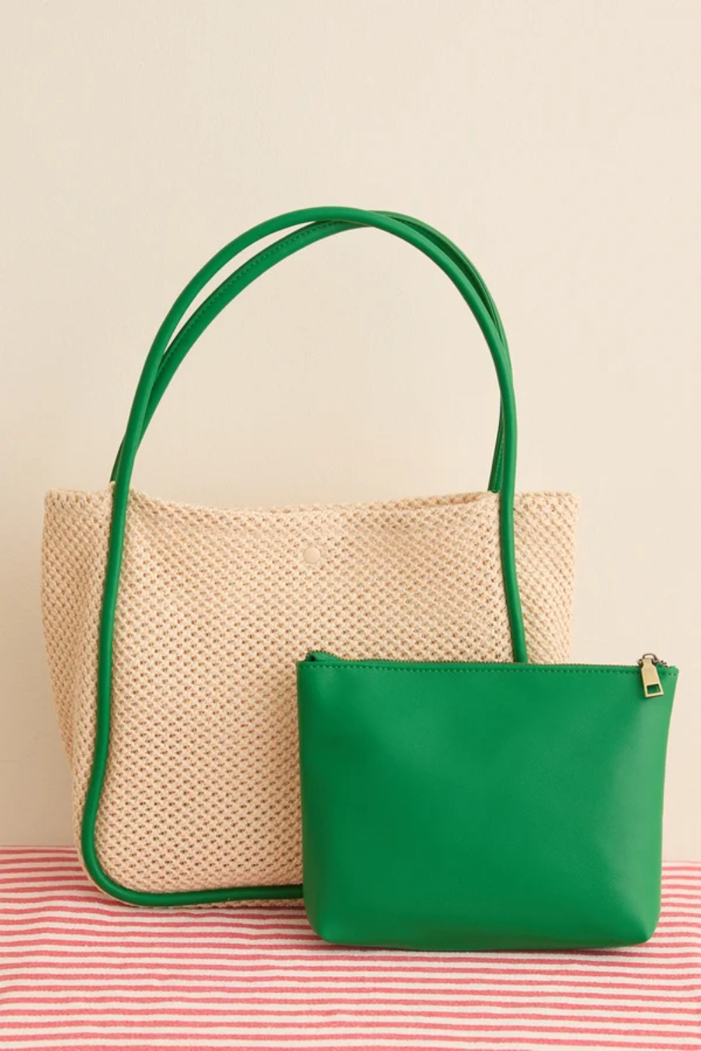 Woven Straw Tote Bag and Pouch Set