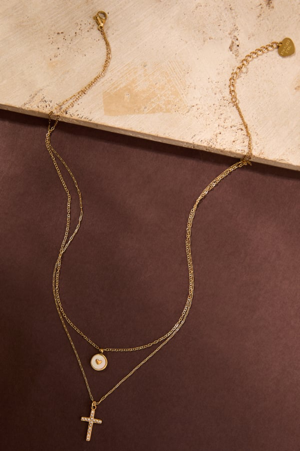 Stainless Steel Layered Cross Heart Necklace