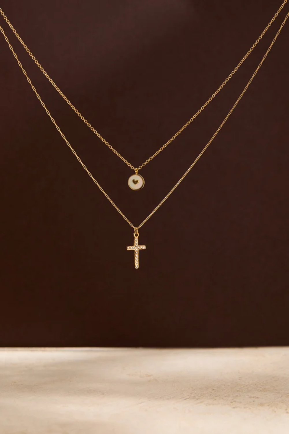 Stainless Steel Layered Cross Heart Necklace