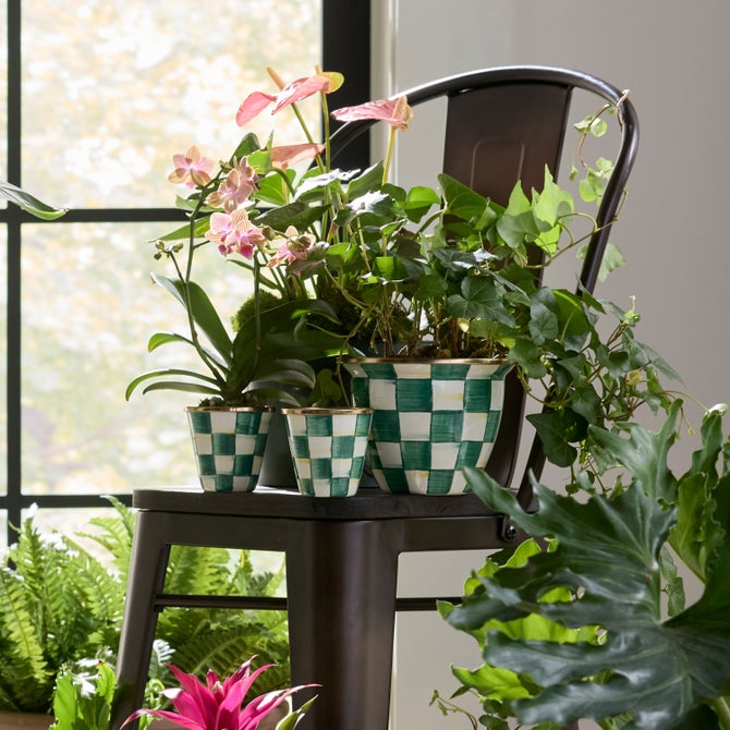 Emerald Check Large Flower Pot