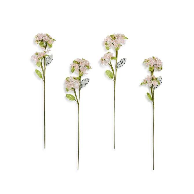 Pink Hydrangea Beaded Flower Stem, Set of 4