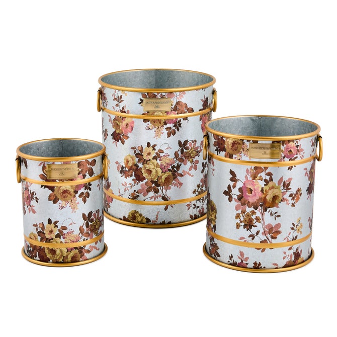 Wild Rose Galvanized Planters, Set of 3