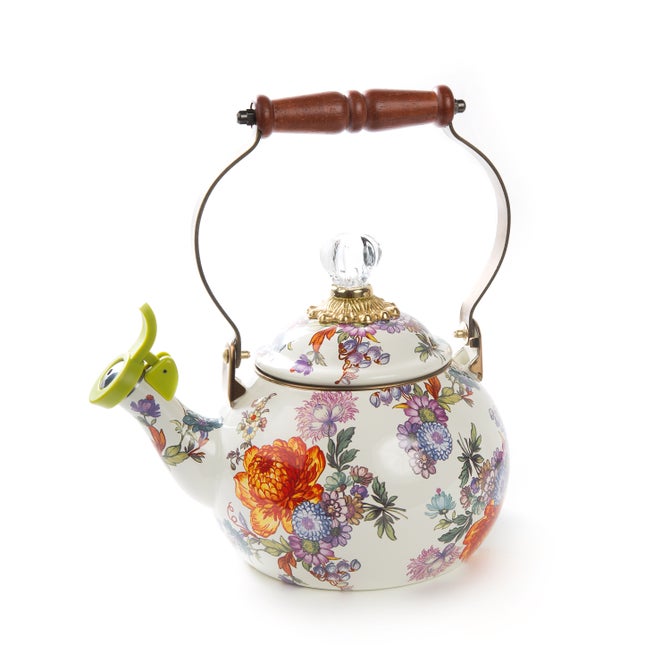 White Flower Market Whistling Tea Kettle